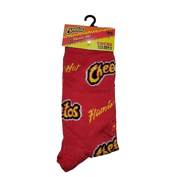 3/$20 Flamin Hot Cheetos Crew Crazy Socks Mens Womens Red Unique Fun - Picture 2 of 5